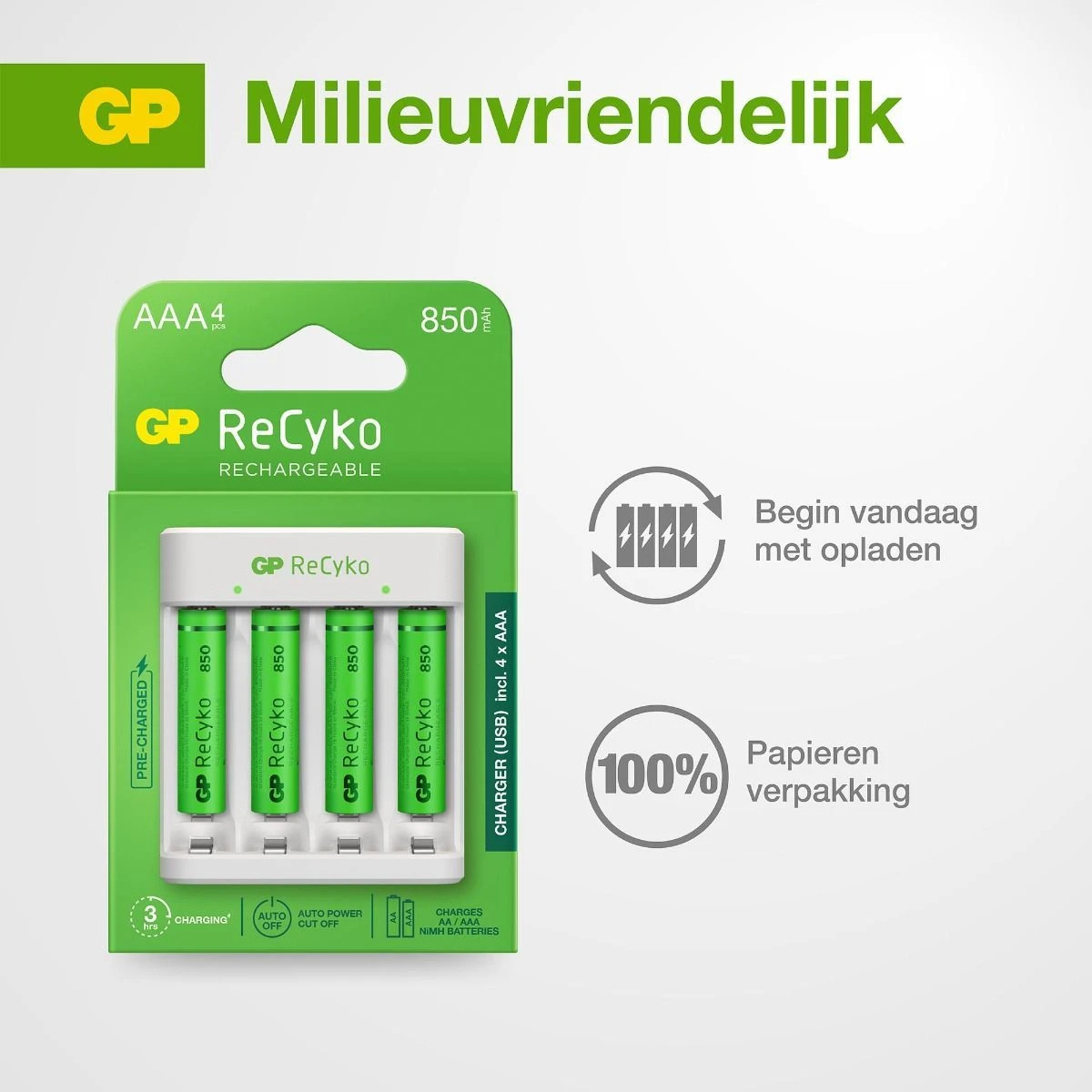 GP E411 PB411 + 4 X AAA Batterijlader + Batterijen - 850 MAh - 130E411USB85AAAHC4 8 GP E411 PB411 + 4 X AAA Batterijlader + Batterijen - 850 MAh - 130E411USB85AAAHC4 - Afbeelding 6