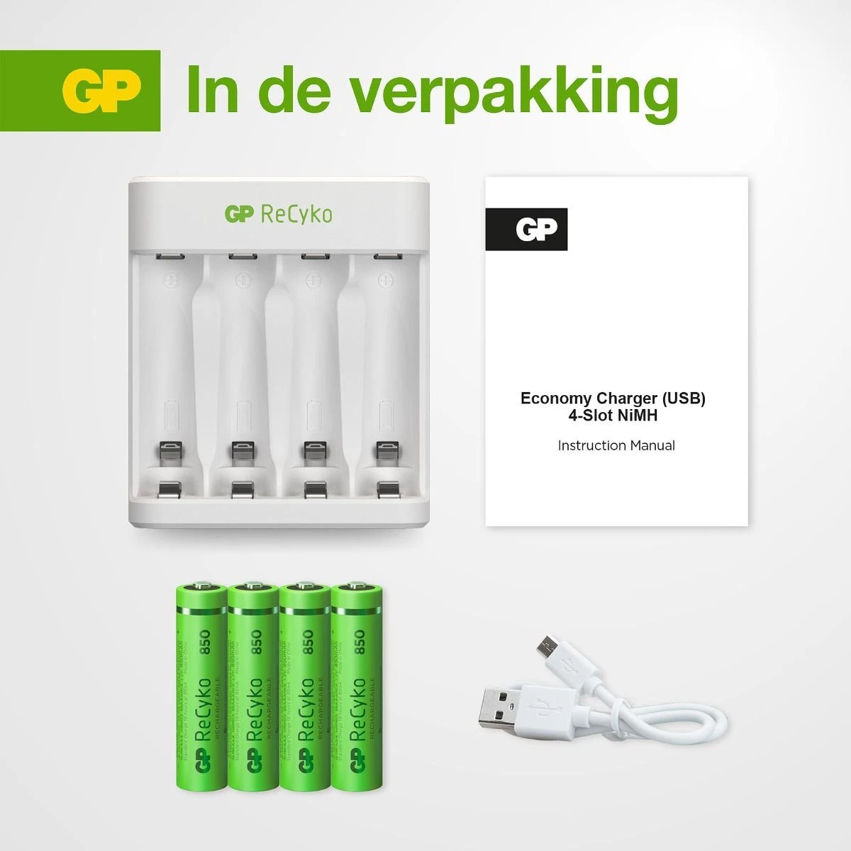GP E411 PB411 + 4 X AAA Batterijlader + Batterijen - 850 MAh - 130E411USB85AAAHC4 5 GP E411 PB411 + 4 X AAA Batterijlader + Batterijen - 850 MAh - 130E411USB85AAAHC4 - Afbeelding 3